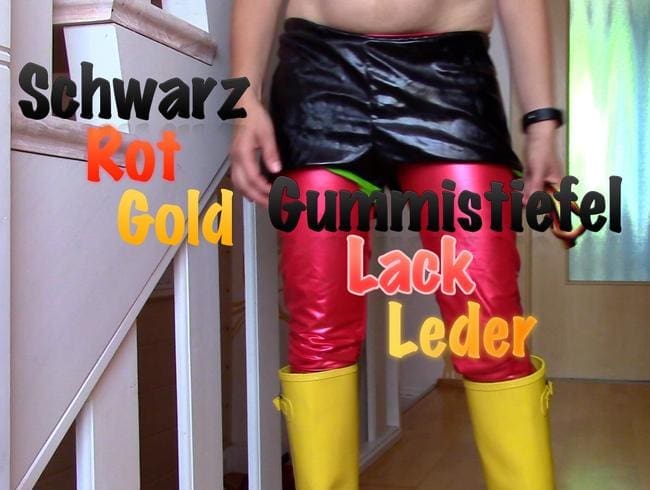 Schwarz Rot Gold - Gummistiefel Lack und Leder