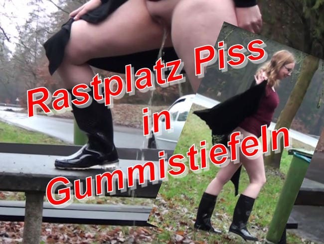 Outdoor Rastplatz Piss in neuen Gummistiefeln