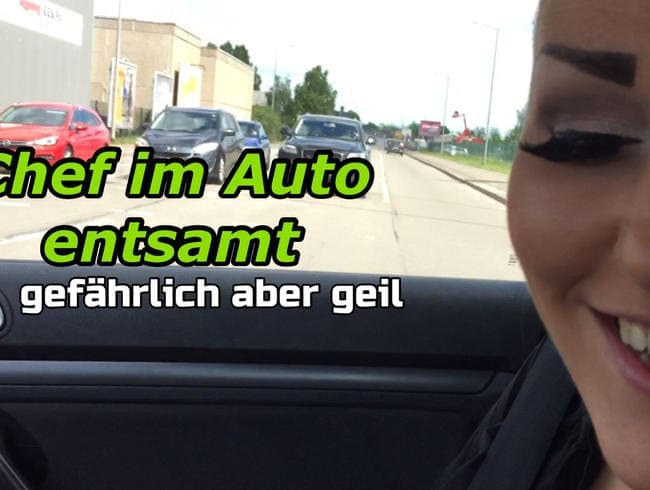 Chef im Auto entsaftet! Gefährlich aber geil!