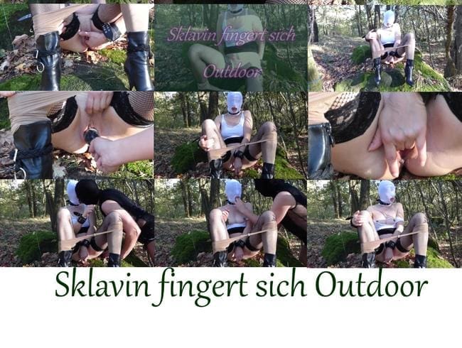 Sklavin fingert sich Outdoor