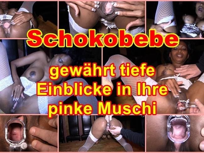 Schokobebe gewährt tiefe Einblicke in Ihre pinke Muschi.