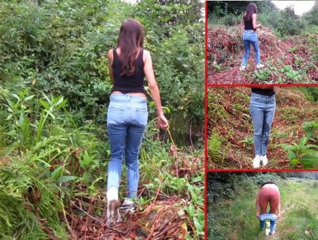 Natursekt-Spaziergang in der Natur - Piss in Jeans im Wald