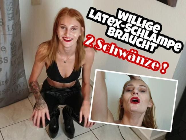 willige Latex-Schlampe braucht 2 Schwänze